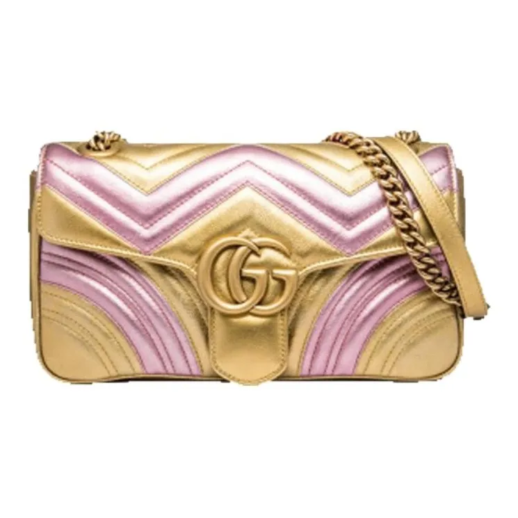GUCCI Leather Shoulder Bag Women's Gold & Pink-0