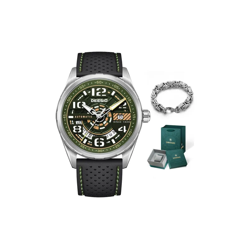 DEESIO Automatic Mechanical Movement Rubber Strap Watch Men's Watches Cut Out Dial-7