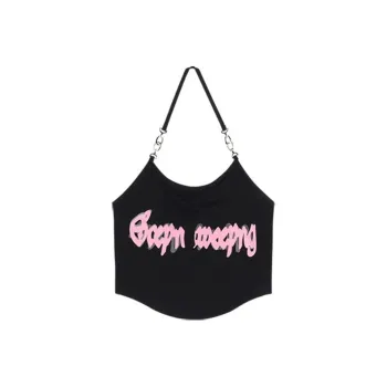 FOCOS STUDIO Camisole Women's Black+Pink Letter Print