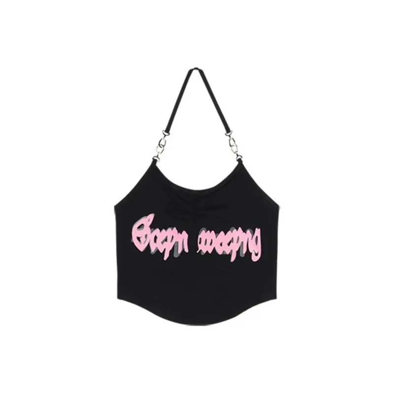 FOCOS STUDIO Camisole Women's Black+Pink Letter Print-0