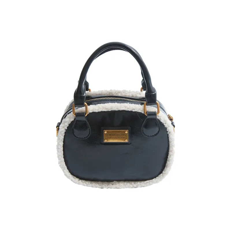 RIVMIND PU Bowling Bag Handbag Women's Black/Coffee/Brown-0