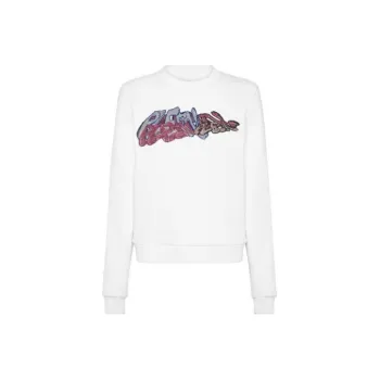 PHILIPP PLEIN Sweatshirt Roundneck Bombing Graffiti Sweatshirt Women's White