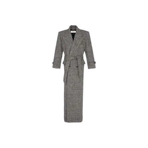 SAINT LAURENT Coats Women's Gray White
