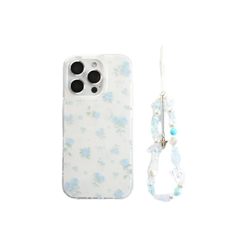 Sopi Acrylic Material Blue Bowknot Rose Floral Phone Cases Compatible With IPhone 16/15 Pro Max/Apple 13/14 Pro/Max-1
