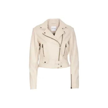 PINKO Cropped Zipped Leather Biker Jacket