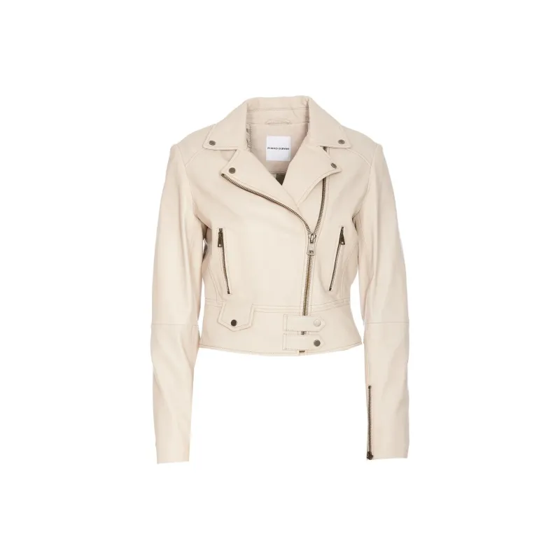 PINKO Cropped Zipped Leather Biker Jacket-0