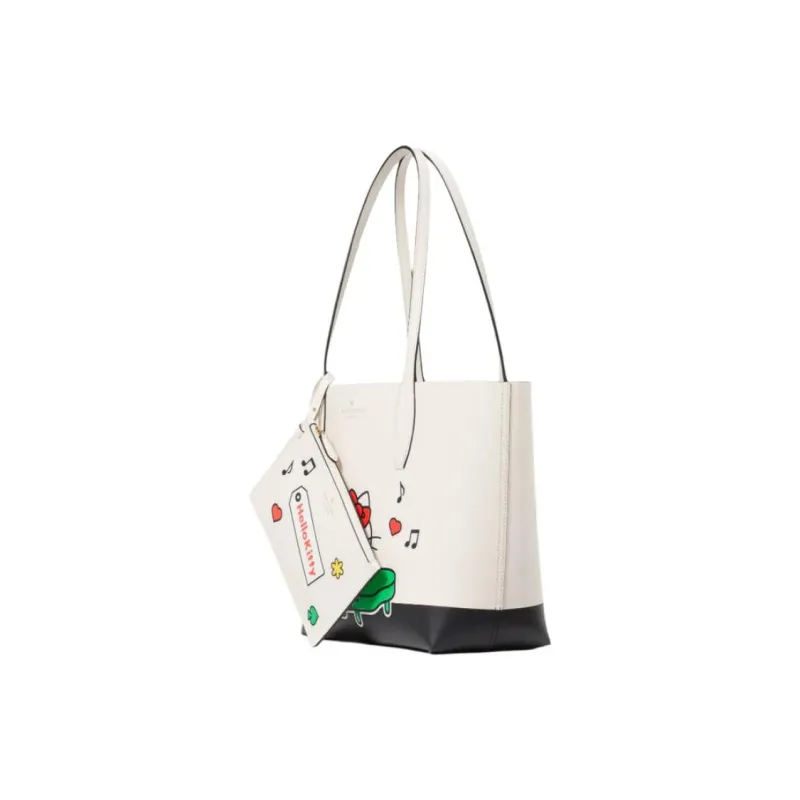 Sanrio Kate Spade Collaboration Grain Leather Tote Bag, Shopping Bag, Handbag Women's Black & White-1