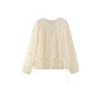 Miss Chipmunk Shirt Women's Embroidery Beige