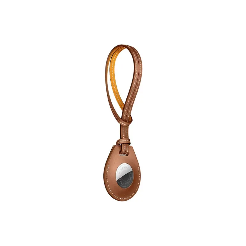 HERMES Apple AirTag Swift Leather Bag Accessory Unisex Gold & Gold-1