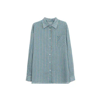 Mu Xiao Xin Shirt Women's Blue Plaid