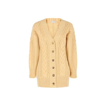 Alexander McQueen Cable Knit Oversized Cardigan Pale Yellow