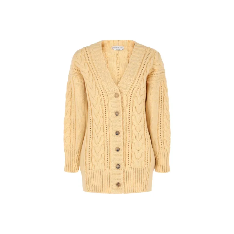 Alexander McQueen Cable Knit Oversized Cardigan Pale Yellow-0