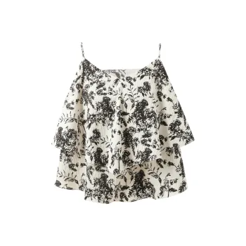 3COLOUR Chiffon Shirts Women's Black White Floral