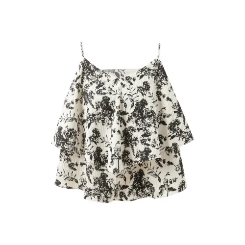 3COLOUR Chiffon Shirts Women's Black White Floral