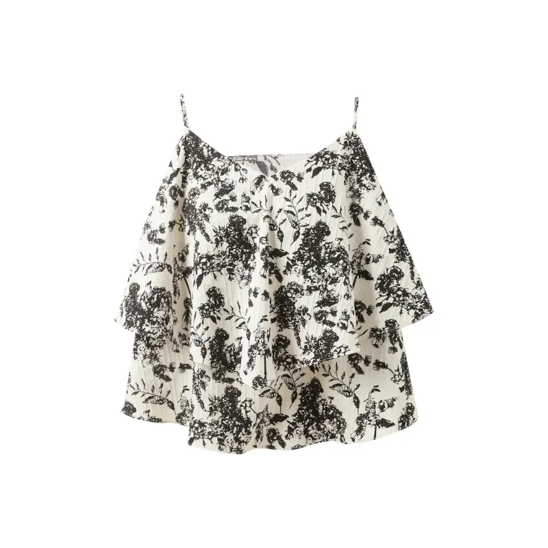 3COLOUR Chiffon Shirts Women's Black White Floral-0