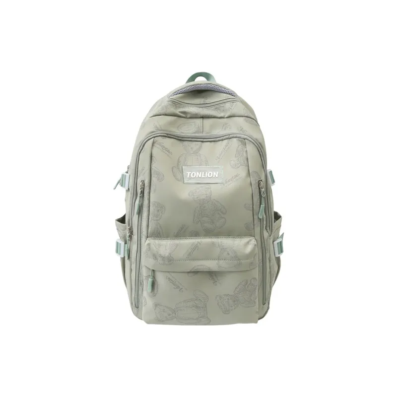 Tonlion Nylon Backpack Large Size Unisex Black/White/Green-9