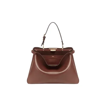 FENDI Peekaboo Calfskin One Shoulder Handbag Large Size Women's Brown