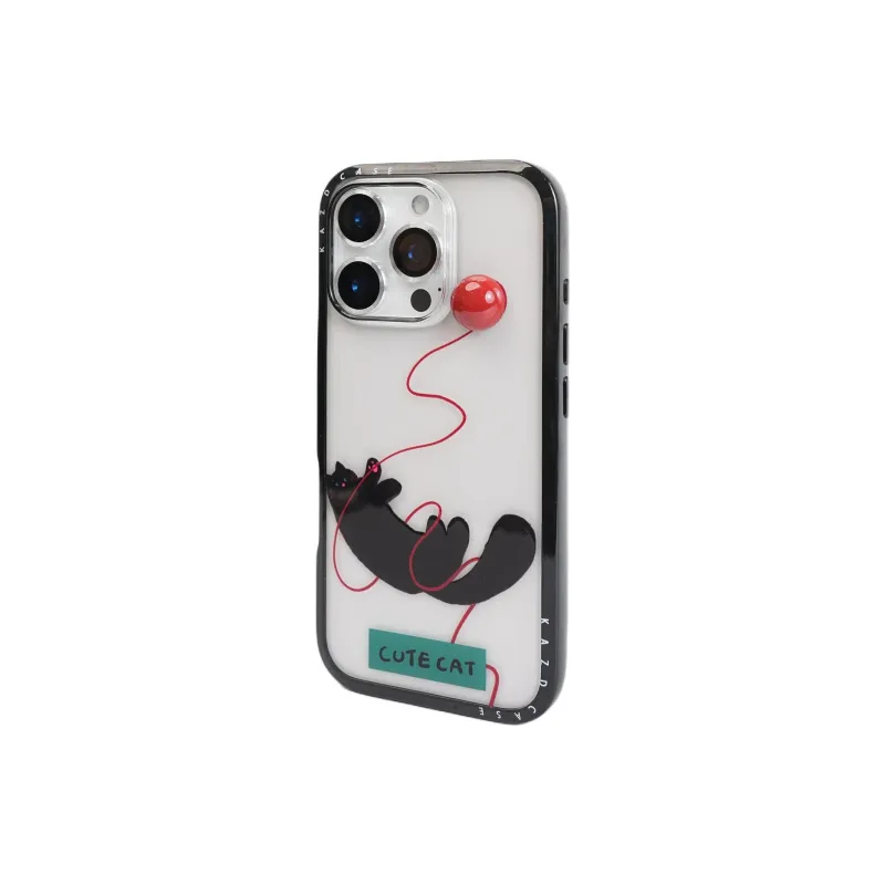 Sopi Acrylic Material 3D Effect Pom Black Cat Phone Cases Compatible With IPhone 16/15 Pro Max/Apple 13/14 Pro/Max-2