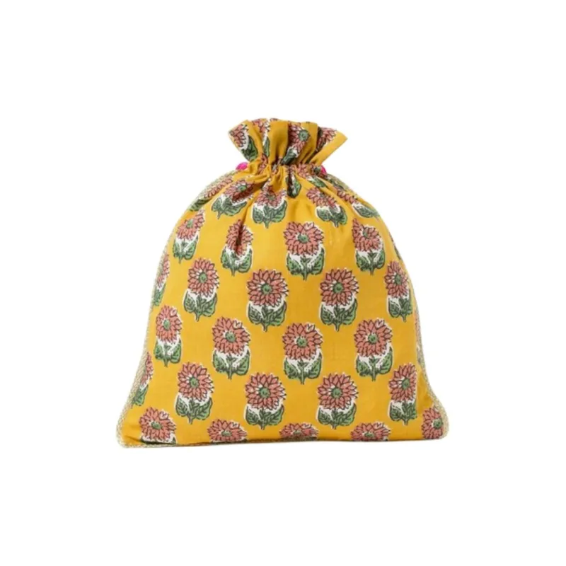 Beams Cotton Storage Bag Women's Yellow/Blue-1