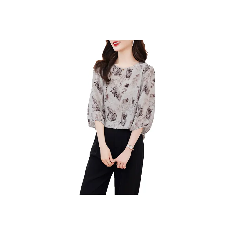 Yi Mengyuan 3/4 Sleeved Silk Shirt Women's Image Color-0