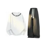 White Sweatshirt+Black Casual Pants