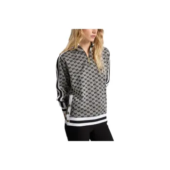 MICHAEL KORS Logo Jacquard Knit Side Snap Quarter Zip Sweatshirt