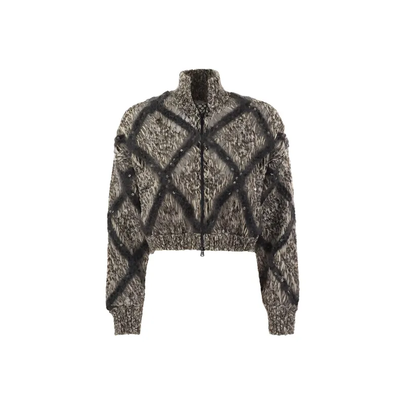 Brunello Cucinelli Sequin Embellished Knit Zipped Cardigan-0
