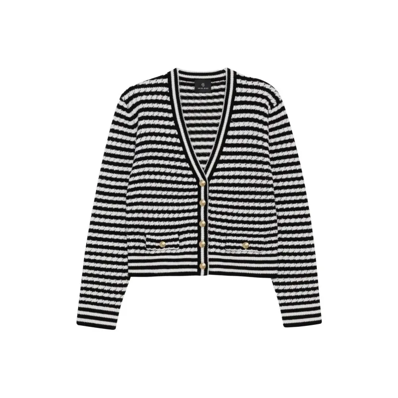 Anine Bing Striped Buttoned Cardigan-0