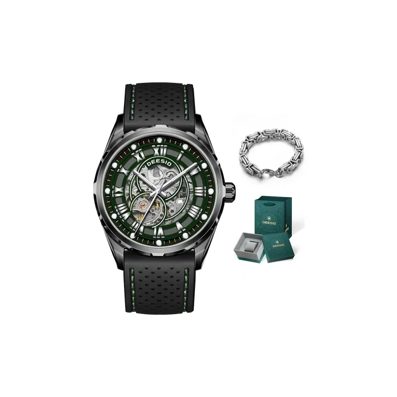 DEESIO Automatic Mechanical Movement Rubber Strap Men's Watches Cut Out Dial-18
