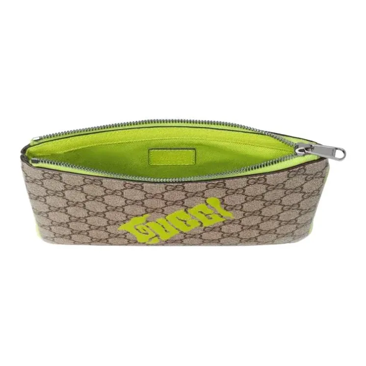 GUCCI Coated Fabric Clutch Small Size Women's Beige & Emerald Green-4