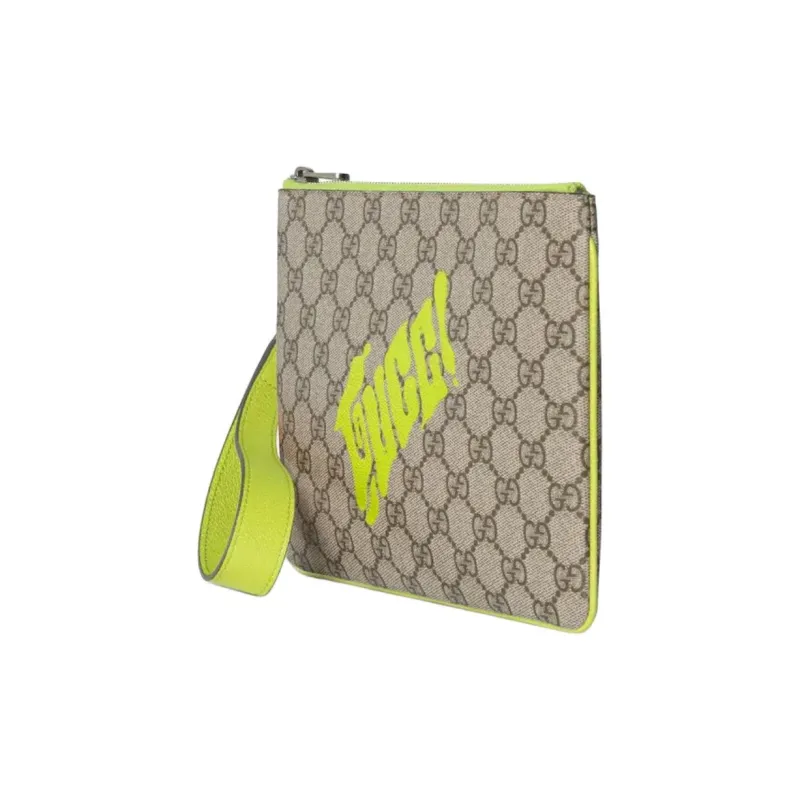 GUCCI Coated Fabric Clutch Small Size Women's Beige & Emerald Green-1