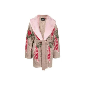 Blumarine Jacquard Faux Fur Knitted Coat