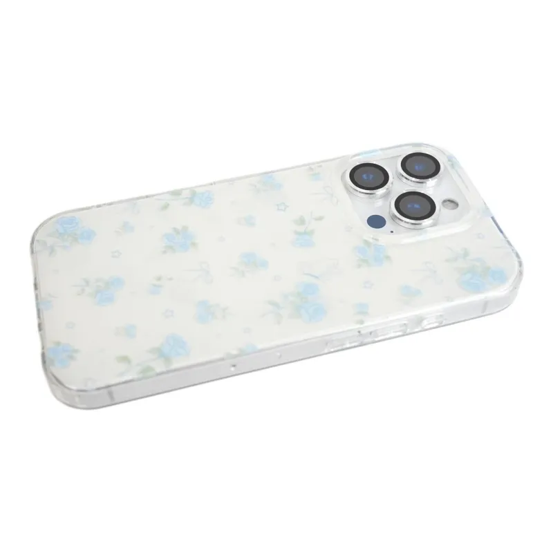 Sopi Acrylic Material Blue Bowknot Rose Floral Phone Cases Compatible With IPhone 16/15 Pro Max/Apple 13/14 Pro/Max-5