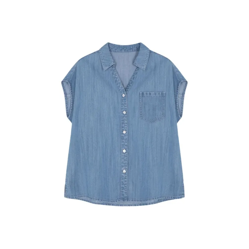 Mo Han Yi Mei Shirt Women's Light Denim Blue-0
