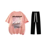 Clothing Set (Pink T-Shirt+Black Casual Pants)