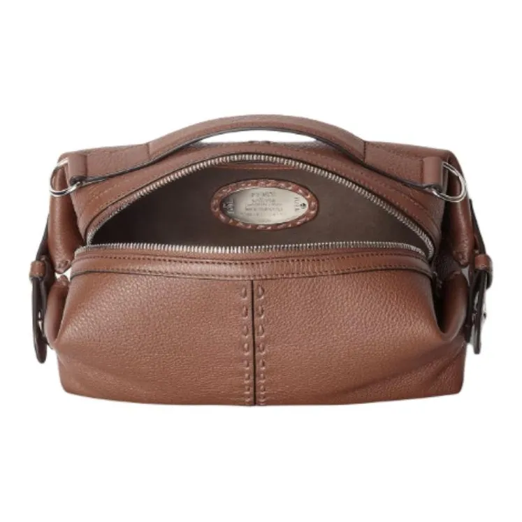 FENDI Selleria Leather Handbag Small Size Men's Brown-3
