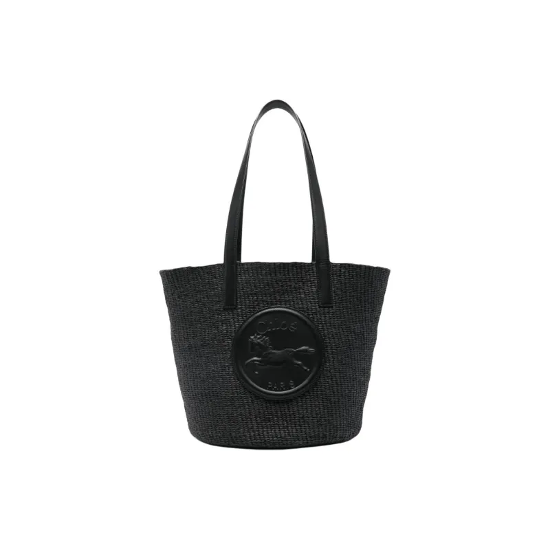Chloe Paper With Cow Leather Tote Bag, Shopping Bag, Shoulder Bag Women's Black-0