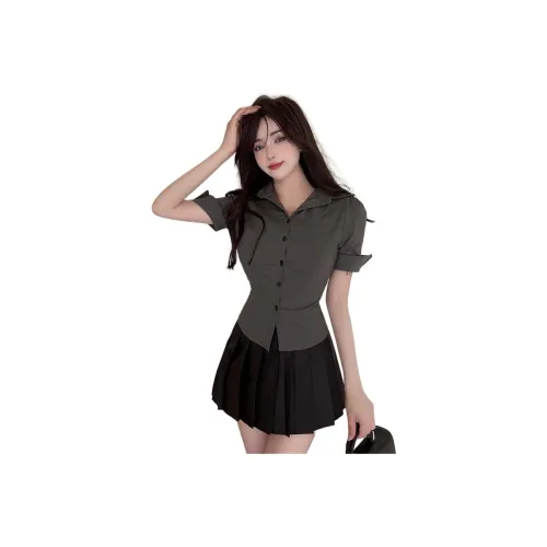 Garbege Uniforms Women's Gray Top And Black Skirt Set