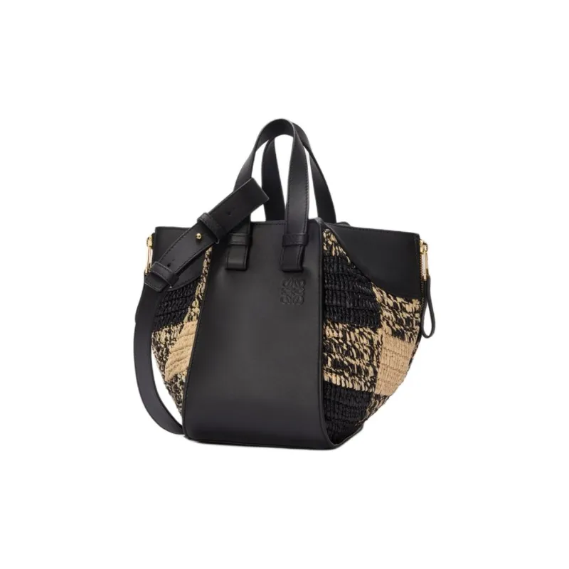 LOEWE Raffia With Calfskin One Shoulder Handbag Women's Natural Color & Black-2