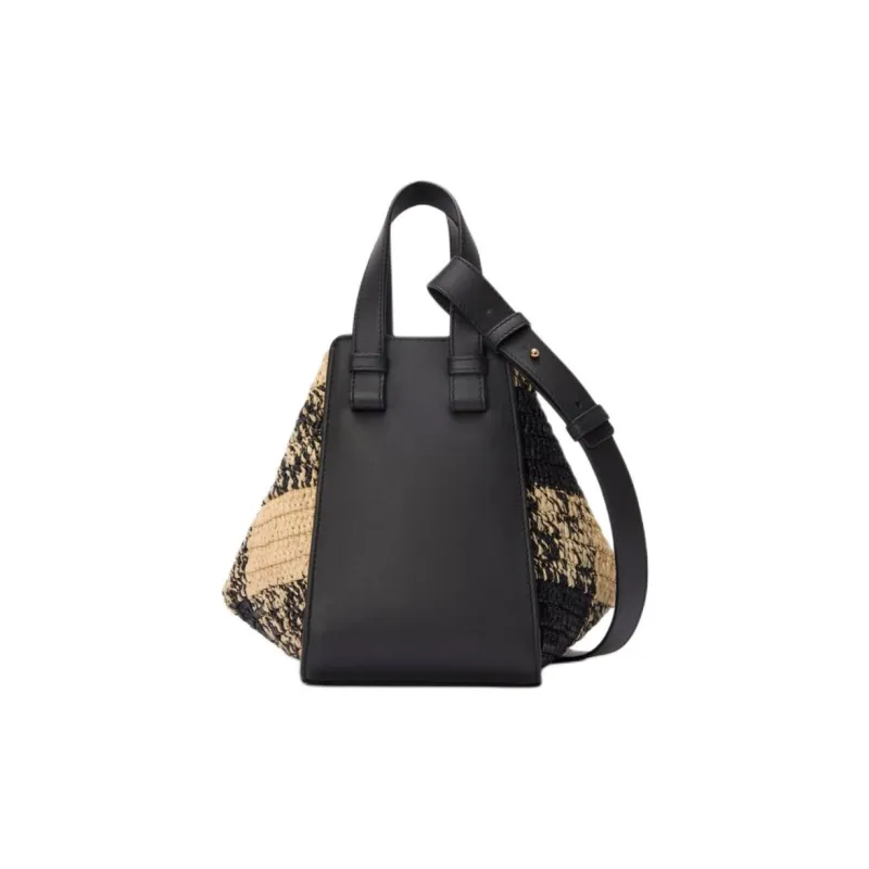 LOEWE Raffia With Calfskin One Shoulder Handbag Women's Natural Color & Black-4
