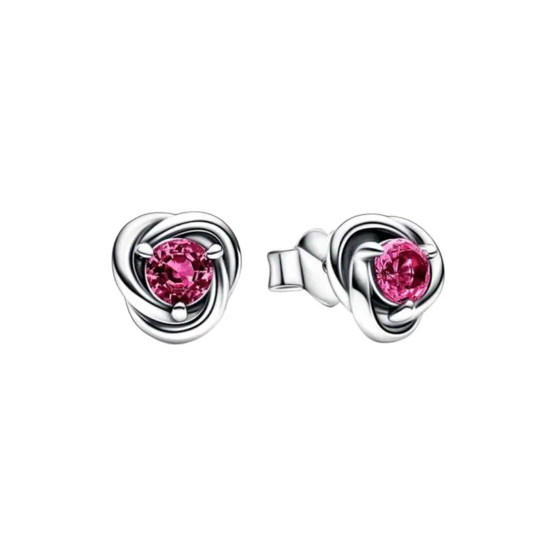 Pandora Artificial Crystal, Sterling Silver Stud Earrings Women's Pink-0