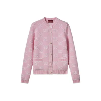 GUCCI Logo Intarsia Button Up Cardigan