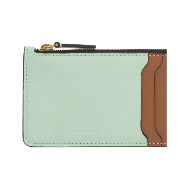 MARNI Trunkaroo Calfskin Card Holder Women's Beechwood Color, Shell Color, And Cinnamon Color.-3