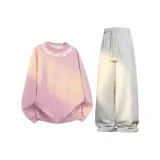 Rose Pink Sweatshirt+Light Heather Gray Casual Pants