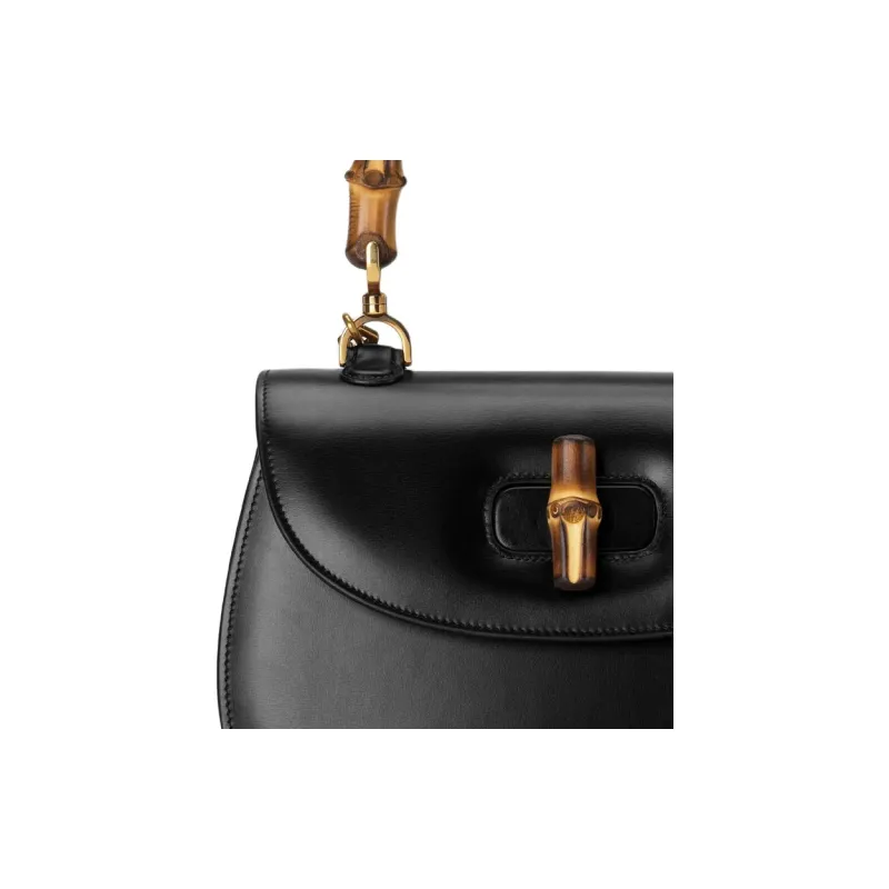 GUCCI Bamboo 1947 Cow Leather One Shoulder Handbag Medium Size Women's Black-7