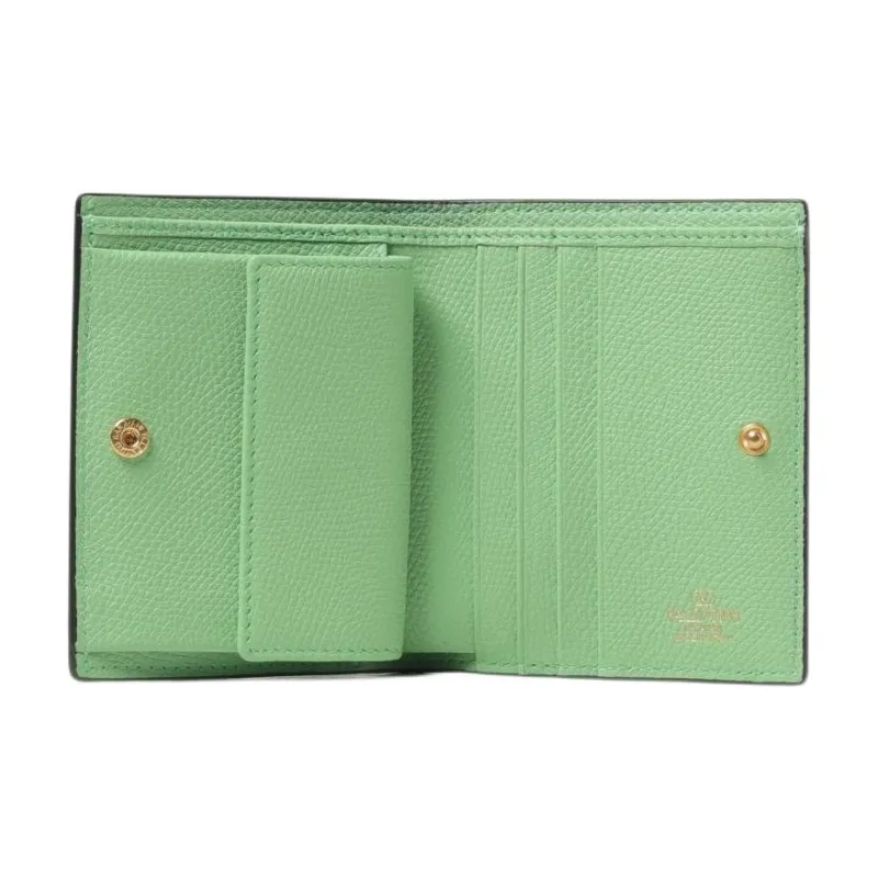 Valentino Cow Leather Wallet Medium Size Women's Green-2