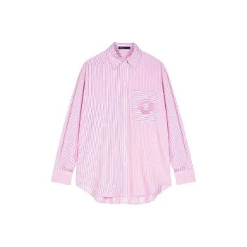 Maje Clover-embroidered Striped Shirt