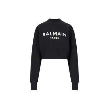BALMAIN Logo Printed Crewneck Cropped Sweatshirt