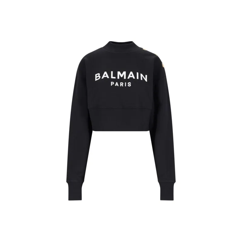 BALMAIN Logo Printed Crewneck Cropped Sweatshirt-0