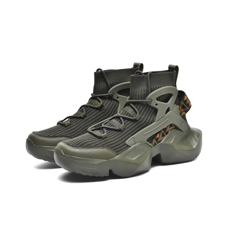 BIANSULONG Cushioning, Slip Resistant, And Abrasion Resistant High Top Chunky Sneakers Men's Army Green-2